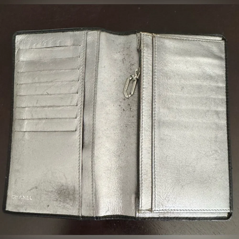 CHANEL Black Caviar Skin Leather Mademoiselle Bifold Wallet